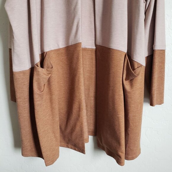 LOGO Lori Goldstein Faux Fur Collar Longline Cardigan Sweater Brown/Tan Size 3X - Picture 4 of 11